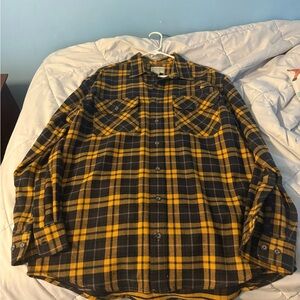 Yellow and Black Cabelas Plaid Flannel Shirt